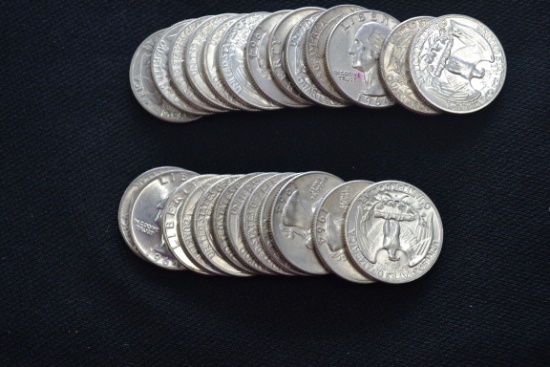 25 - 1964 Washington Silver Quarters; Unc.; 25xBID