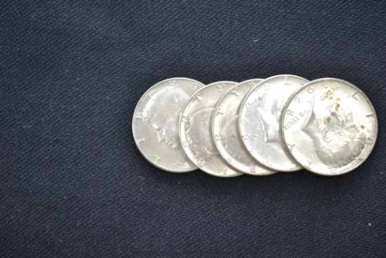 5 - Kennedy 40% Silver Half Dollars; 5xBID