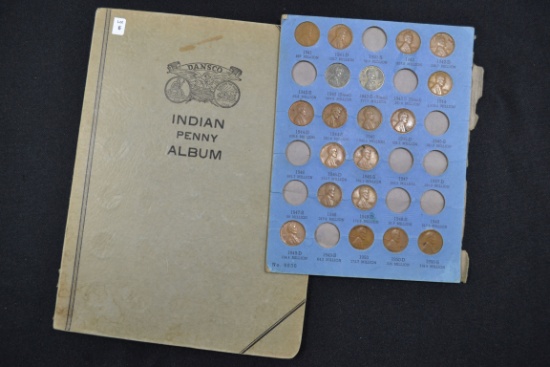 Vintage Dansco Indian Head Penny Album w/5 Indian Head Cents, 17 Wheat Cents, and 2 Steel Cents