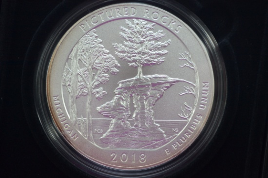 America the Beautiful 5 oz. Silver Round Picture Rocks National Lakeshore, MI