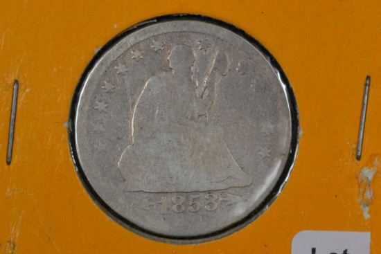 1853-O Sitting Liberty Quarter, Arrows and Rays