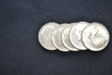 5 - Kennedy 40% Silver Half Dollars; 5xBID