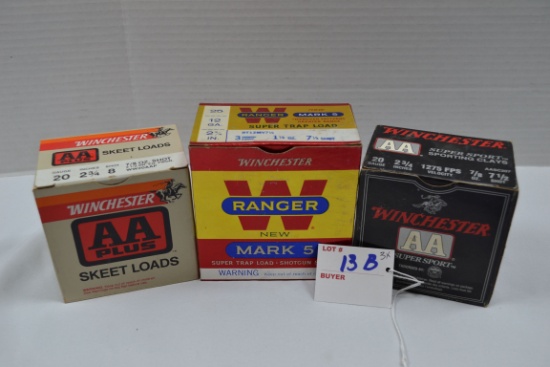 3 Boxes Winchester Shells, 25 Rds./Box; 3xBID; including 12 Ga. Trap Load 7-1/2-Shot, 20 Ga. Skeeet
