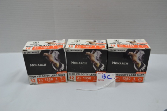 3 Boxes - Monarch Dove Load 12 Ga. 7-1/2-Shot Shells; 25 Rds./Box; 3xBID