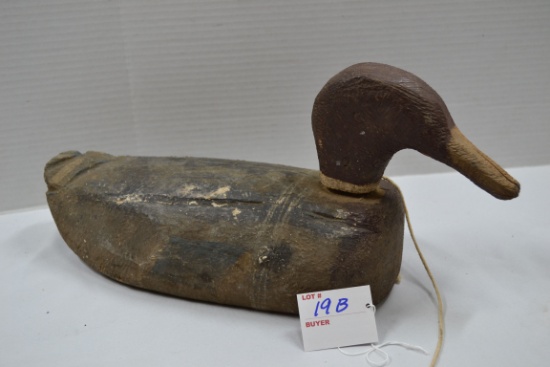 Vintage Primitive Handcarved Duck Decoy w/Swivel Head and Lead Weight; 15"x7"