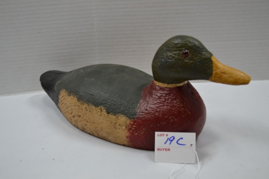 Vintage Handcarved Painted Mallard Duck Decoy w/Glass Eyes