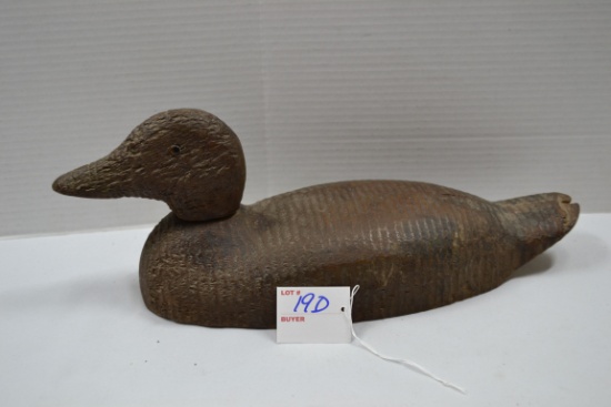 Vintage Handcarved Wood Duck Decoy w/Glass Eyes and Swivel Head; 16"x6"