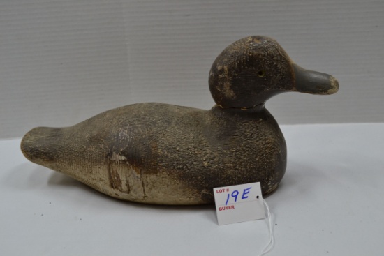 Vintage Handcarved Wood Duck Decoy w/Glass Eyes; 14"x7"