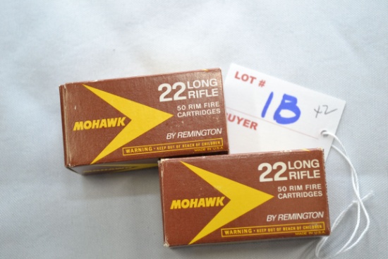 2 Boxes - Mohawk by Remington High Velocity .22 LR Cartridges; 50 Rds./Box; 2xBID