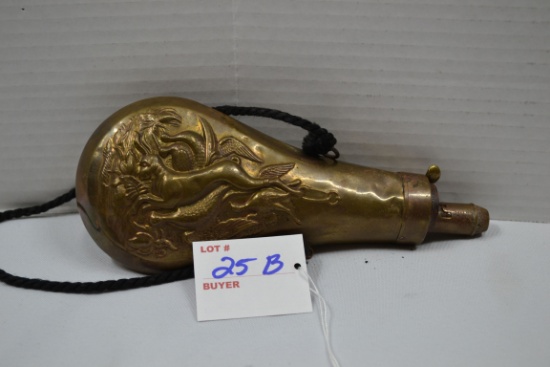 Antique Brass Black Powder Flask; 7-1/2" Length