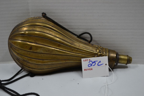Antique Brass Black Powder Flask; 9"
