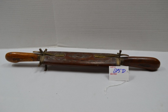 Vintage Knife and Ford Carving Set; Handcarved Wood and Brass