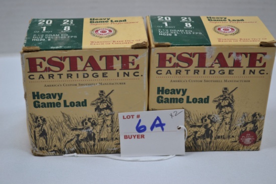 2 Boxes - Estate Heavy Game Load 20 Ga. 2-3/4" 8-Shot Shotshells; 25 Rds./Box; 2xBID