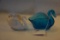 White Goebel Swan Trinket Holder and Unmarked Blue Swan Trinket Holder