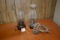 Pair of Glass Base Oil Lamps w/One Bracket