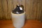 Antique 3 Gallon Brown Top Crock Jug; Chipped