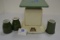 Group of 3 Green/White Hull Creamers and Kitchen Scale by Maid of Honor