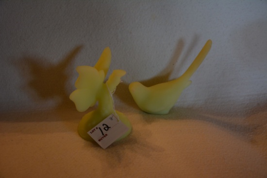 Fenton Yellow Custard Butterfly and Bird Figures