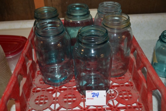 Group of 6 Vintage Quart-Sized Blue Mason Jars