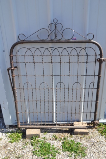 Antique Iron and Wire Garden Gate w/Scroll Top