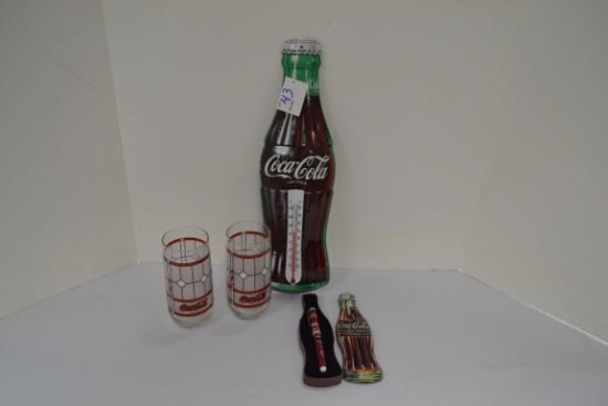 Group of Contemporary Coca-Cola Collectibles including Glasses, Ink Pen, and Thermometer