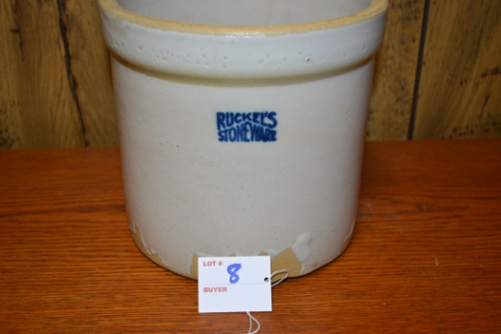1 Gallon Ruckel's Stoneware Crock w/Factory Glaze Defect