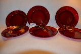 Set of 6 Ruby Etched Salad Plates
