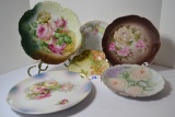 Group of 6 Vintage Litho Print Hand Painted Decorative Plates; Some marked Bavaria or Germany.