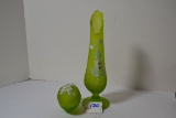 Westmoreland Green Frosted Hand Painted Egg/Trinket and 10