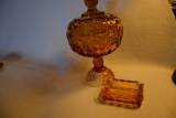 L.E. Smith Amber Moon and Stars Lidded Compote w/Amber Coin Ashtray
