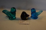 Group of 3 Hand Blown Bird Figurines including One Red 1-1/2