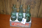 Coca-Cola 6-Bottle Aluminum Carrier w/6 Newer Coca-Cola Bottles