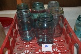 Group of 6 Vintage Quart-Sized Blue Mason Jars