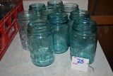 Group of 8 Vintage Pint-Sized Blue Mason Jars