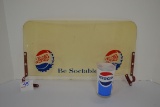 Pepsi-Cola Glass and Vintage Clear Plastic Advertising Topper w/Brackets; 18