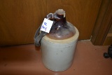 Vintage 1 Gallon Brown Top Crock Jug w/Leather Strap