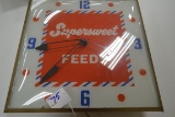 Vintage Supersweet Feeds Electric Wall Clock w/Bubble Glass; Crack in Back; Works