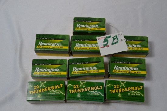 10 Boxes Ammo including 7 - Remington .22 LR HV HP and 3 - Remington Thunderbolt .22 LR Hi-Speed; 50