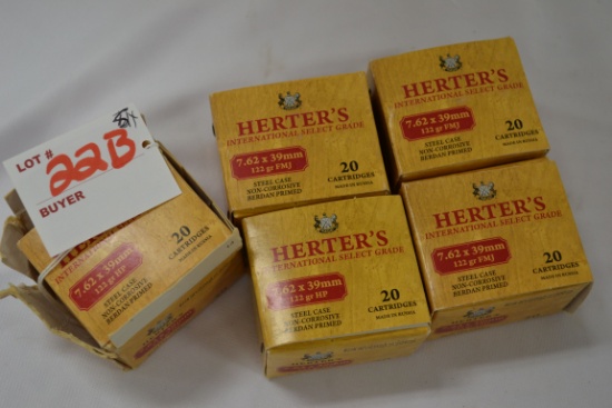 5 Boxes - Herter's 7.62x39mm 122 gr. FMJ; 20 Rds./Box; 5xBID