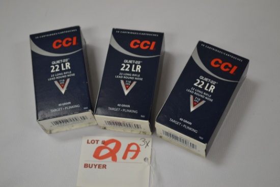 3 Boxes - CCI Quiet-22 .22 LR 40 gr. LRN; 50 Rds./Box; 3xBID