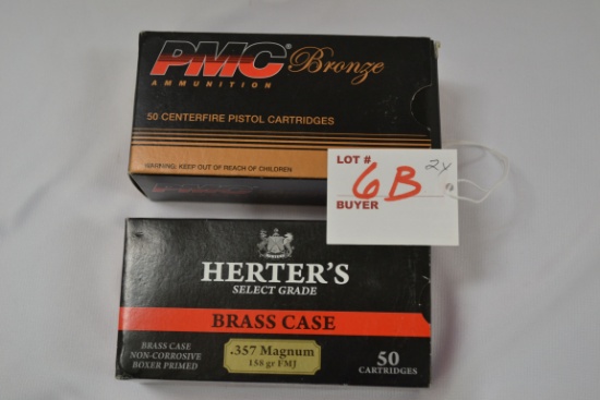 2 Boxes Ammo including 1 Box - PMC .357 Mag 158 gr. JSP and 1 Box - Herter's .357 Mag. 158 gr. Brass