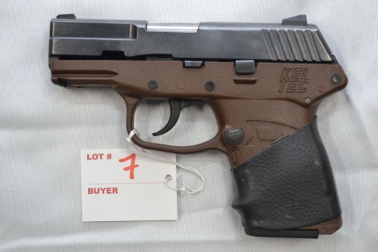 Keltec PF-9 9mm Cal. Semi-Auto Pistol w/3-Dot Sights, Tactical Rail, and 1-7 Rd. Magazine; SN SEB29