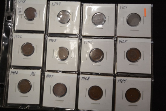 Starter Set of Indian Head Pennies 1898-1909 including 12 Pennies
