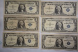 6 - 1957 One Dollar Silver Certificates; Circ.; 6xBID