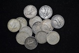 1 Lot of 13 - French One Franc Coins; .835 Silver