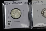1964 BU Roosevelt Dime and 2005-S Silver Proof Roosevelt Dime