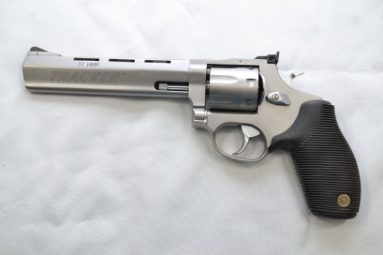 Taurus Model 17 Tracker .17 HMR Cal. 7-Shot Double Action SS Revolver w/6-1/2" BBL and Adj. Rear Sig