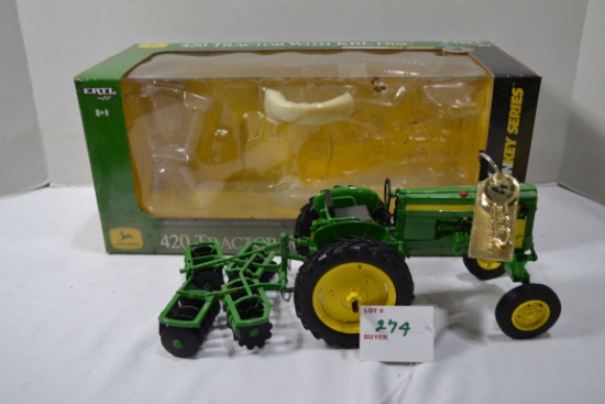 Ertl Precision Key Series No. 4 John Deere 420 1/16 Scale Tractor and KBL Disk w/Key and Box