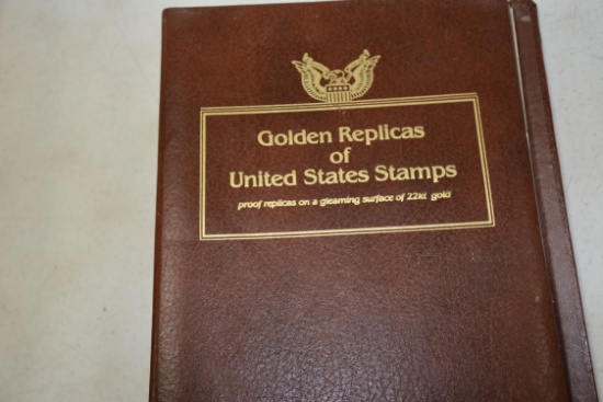 Golden Replicas of United States Stamps Binder w/Proof Replicas on a 22kt Gold Surface; 29 Stamps