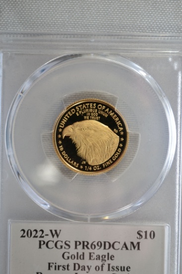 2022-W $10 Gold Eagle; Reagan Legacy Series; First Day Issue; PCGS PR69DCAM